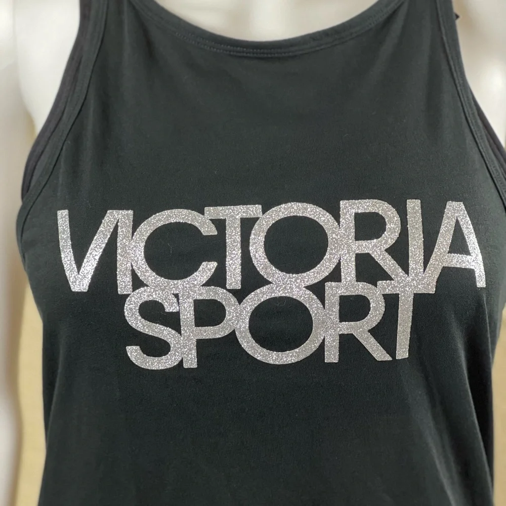 NWT Victoria’s Secret Sport Silver Shimmer Black Strappy Tank Top $25 - Picture 3 of 9